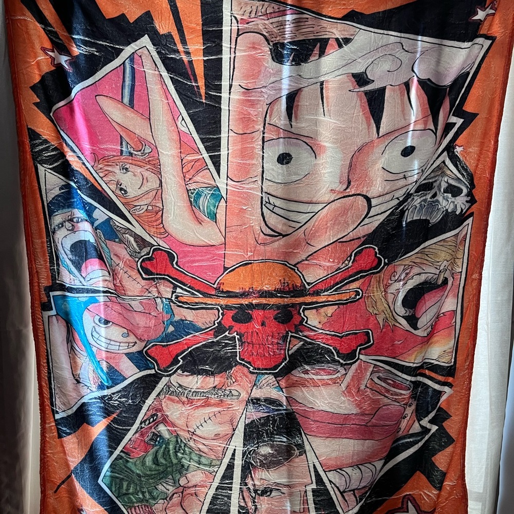 Anime Graphic Blanket with Orange and Black Accents